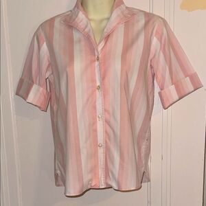 Vintage 60s Bobbie Brooks Pink & White Vertical Striped Short Sleeve Shirt‎